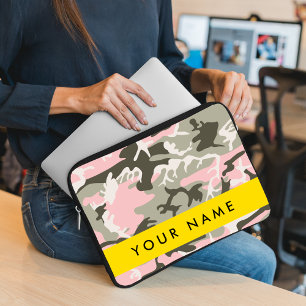 Rosa och grön kamouflage Ditt namn Anpassa Laptop Fodral