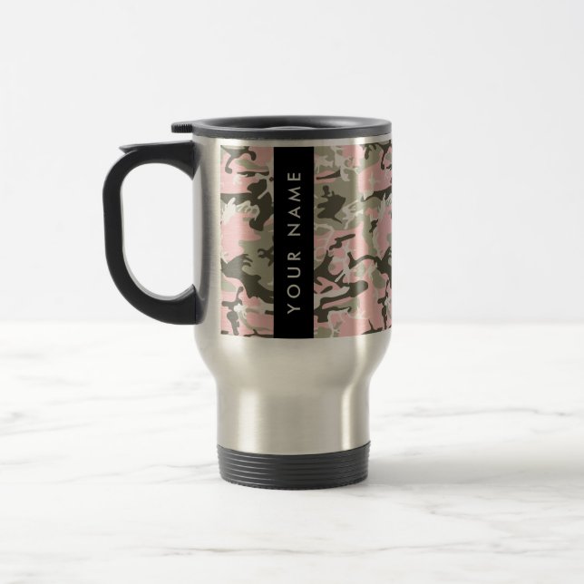 Rosa och grön kamouflage Ditt namn Anpassa Resemugg (Vänster)