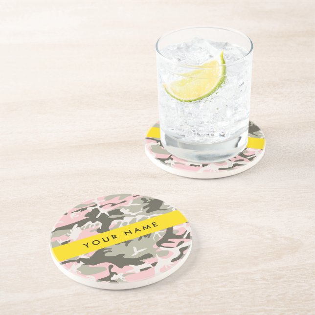 Rosa och grön kamouflage Ditt namn Anpassa Underlägg (Sidan)