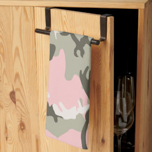 Rosa och grön kamouflage, militär, armé kökshandduk