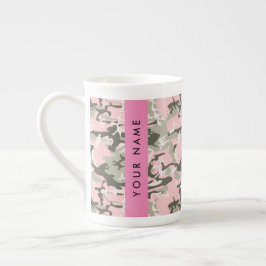 Rosa och grön kamouflage Personlig namn Anpassning Benporslin Mugg