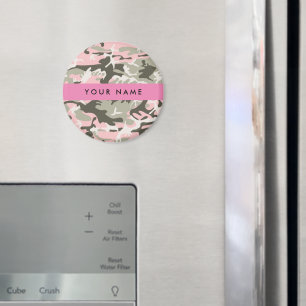 Rosa och grön kamouflage Personlig namngivning Magnet