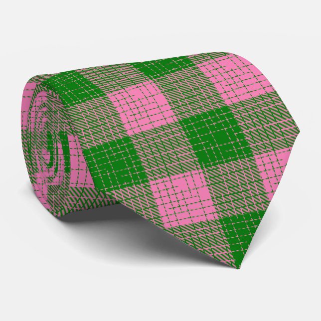 Rosa och grön korsstreckad rutig mönster  slips (Rullad)