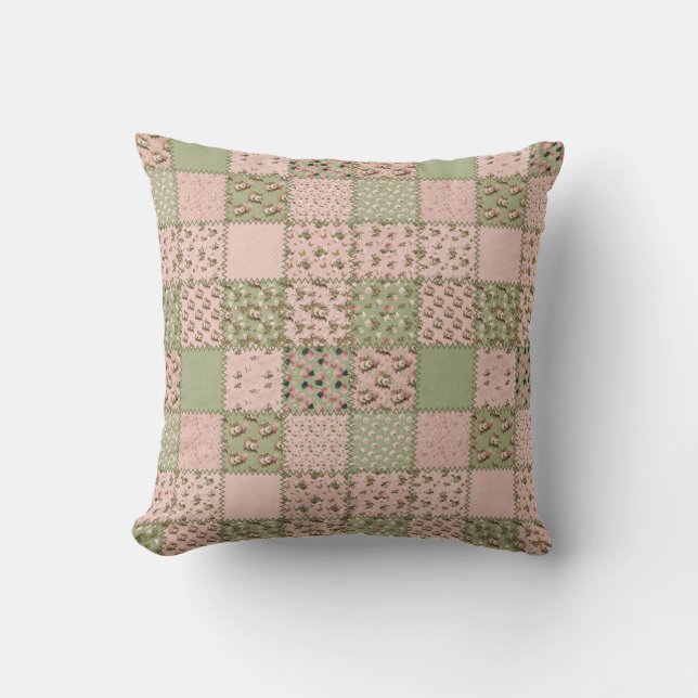Rosa och grön lapptäcke design hem inredning  kudde (Framsida)