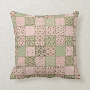Rosa och grön lapptäcke design hem inredning kudde