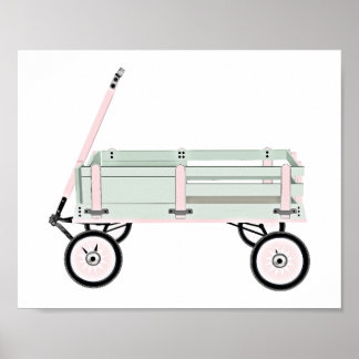 Rosa och grön leksagsvagn Barn Dekor Tryckt Affisc