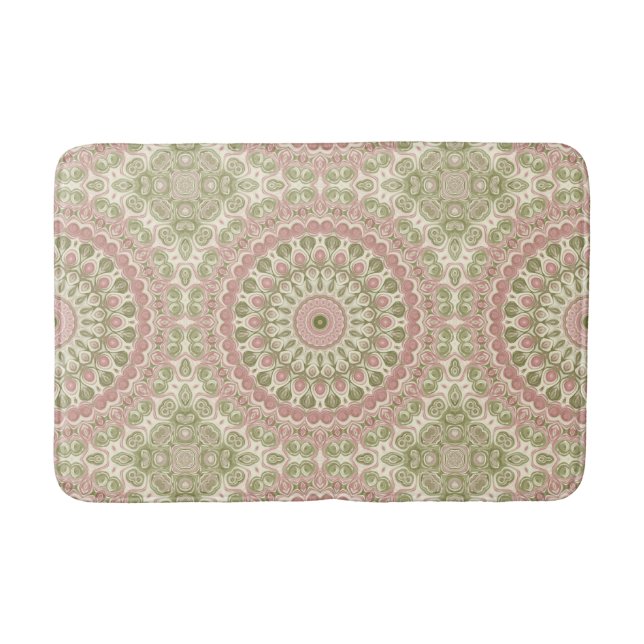 Rosa och grön mandalamönsterdesign badrumsmatta (Framsidan)