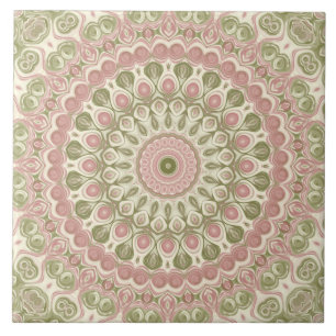 Rosa och grön mandalamönsterdesign kakelplatta