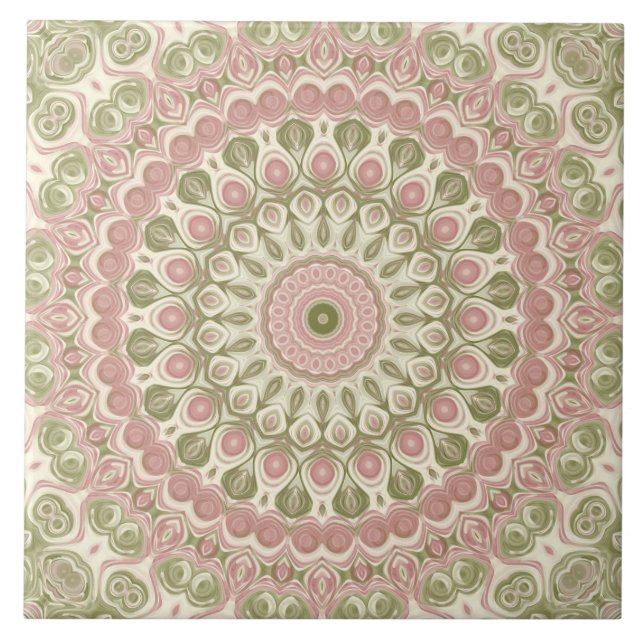 Rosa och grön mandalamönsterdesign kakelplatta (Framsidan)
