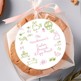 Rosa och grön påskbrunch och äggsökningfest runt klistermärke