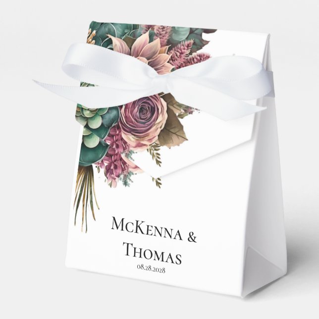 Rosa och grön Pion Sukkulent Bröllop Presentaskar (Framsidan Sidan)