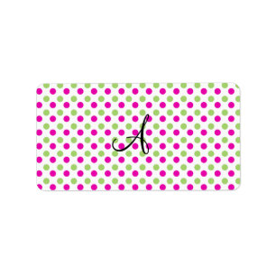 Rosa och grön polka dots för Monogram Adressetikett