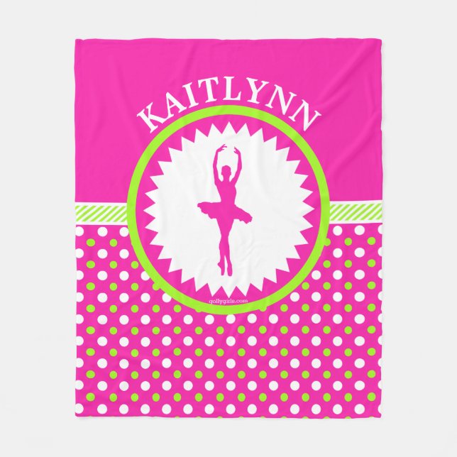 Rosa och grön polka dots för Monogrammed dansare Fleecefilt (Framsidan)