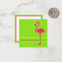 Rosa och grön prickig flamingo personlig anteckningskort