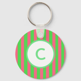 Rosa och grön randig monogramnyckelring nyckelring