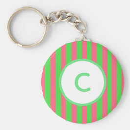 Rosa och grön randig monogramnyckelring nyckelring