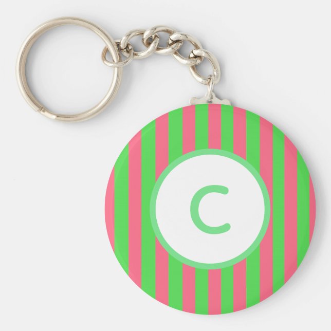 Rosa och grön randig monogramnyckelring nyckelring (Framsidan)