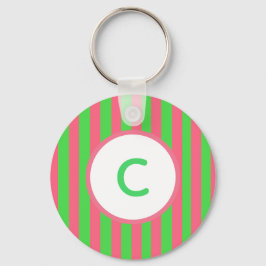 Rosa och grön randig monogramnyckelring nyckelring