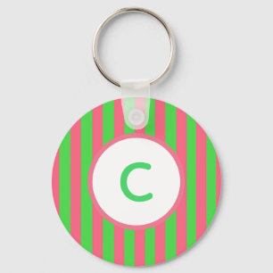 Rosa och grön randig monogramnyckelring nyckelring