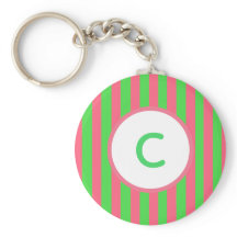 Rosa och grön randig monogramnyckelring