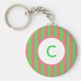 Rosa och grön randig monogramnyckelring nyckelring