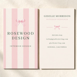 Rosa och grön randig Preppy Bow Inredningsdesign Visitkort