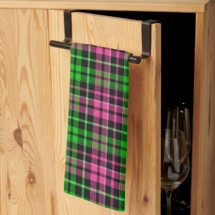 Rosa och grön rutig tartan svart  kökshandduk
