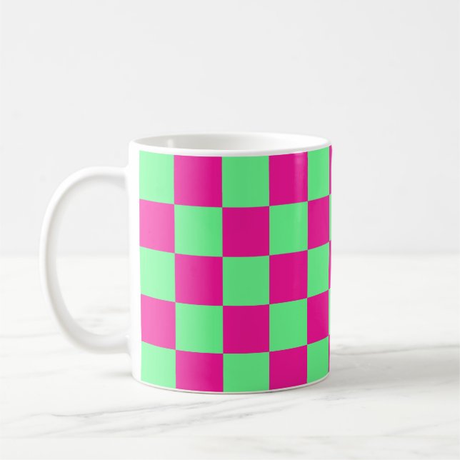 Rosa och grön rutig tryck kaffemugg (Vänster)