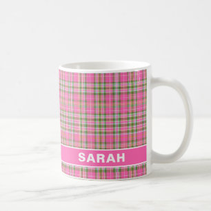 Rosa och grön Tartan-rutig flicknamn Kaffemugg