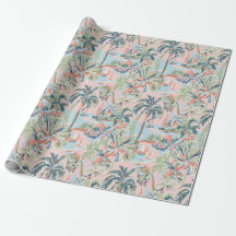 Rosa och grön tropisk Toile-inpackningspapper, Pal
