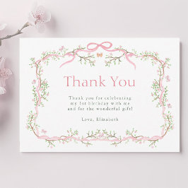 Rosa och grön vårträdgård 1-årsdag tack kort