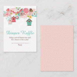 Rosa och gröna blommande fågelhus bröllopsdusch tilläggskort