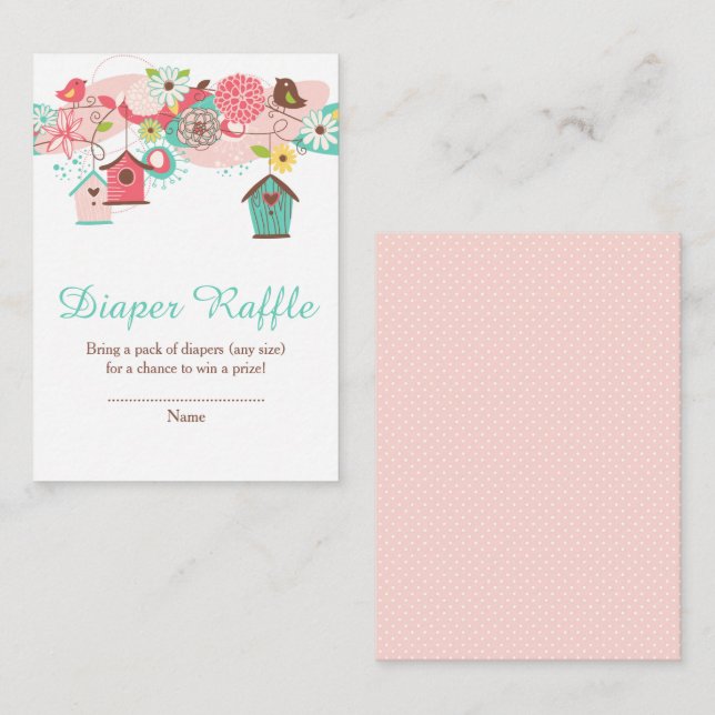 Rosa och gröna blommande fågelhus bröllopsdusch tilläggskort (Fram/baksida)
