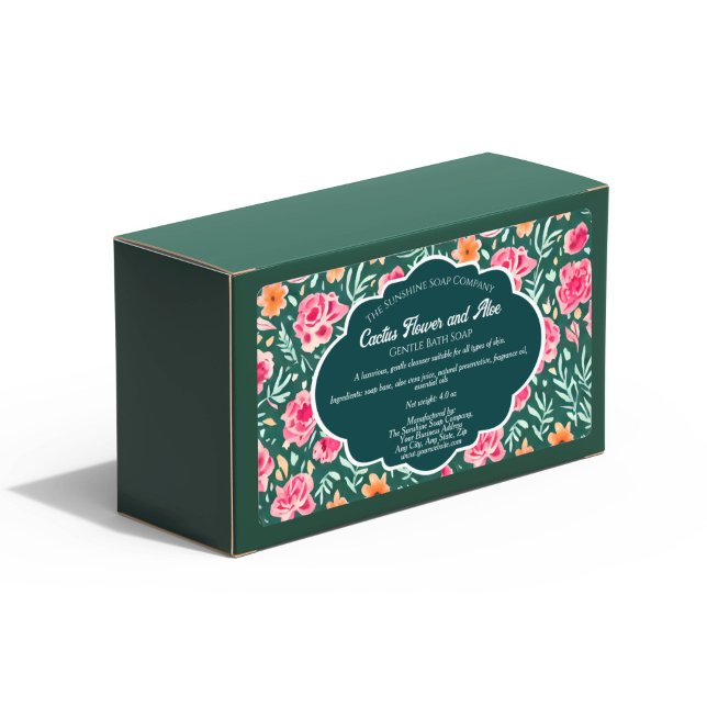 Rosa och gröna blommor Tvål Förpackningsetikett Fraktsedel (Skapare uppladdad)