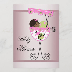 Rosa och gröna etniska baby shower-kort för flicko inbjudningar