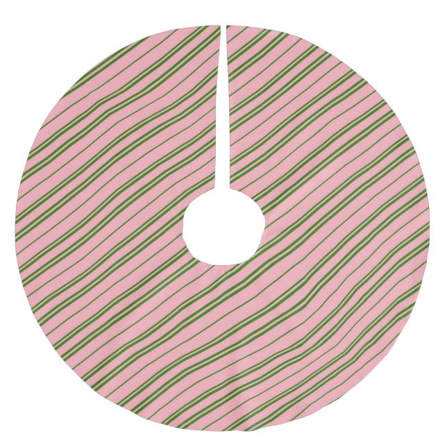 Rosa och gröna godisrandiga ränder julgransmatta borstad polyester (Framsidan)