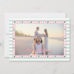 Rosa och gröna julbladskant familjefoto julkort