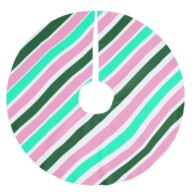 Rosa och gröna julgodis ränder julgransmatta borstad polyester (Framsidan)