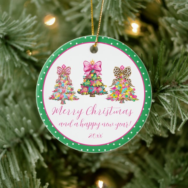 Rosa och gröna julgranar med förfinad stil julgransprydnad keramik (Träd)