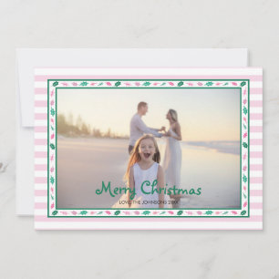 Rosa och gröna julhästbladskant familjefoto julkort