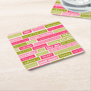Rosa och gröna kärleksbrev underlägg papper kvadrat