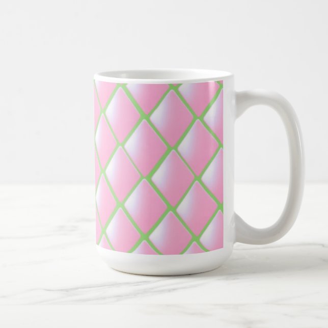 Rosa och gröna kviltade diamanter kaffemugg (Höger)