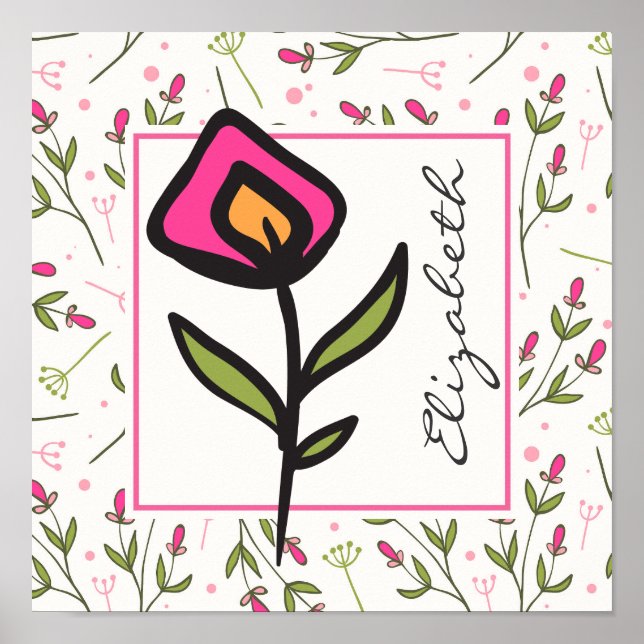Rosa och gröna långskaftade vildblommor Personliga Poster (Framsidan)