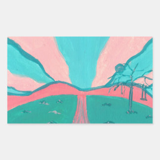 Rosa och gröna minimalistiska landskapsdekaler rektangulärt klistermärke