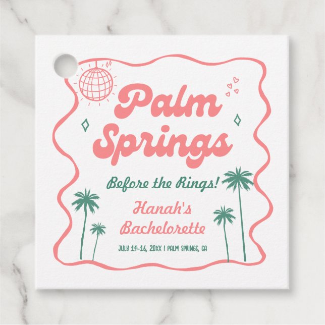 Rosa och gröna Palm Springs möhippa Gåvor Etiketter (Framsida)