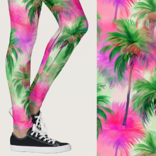 Rosa och gröna palmer Tropiskt mönster Leggings