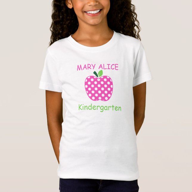 Rosa och gröna prickiga lärareäpple för barn t shirt (Framsida)