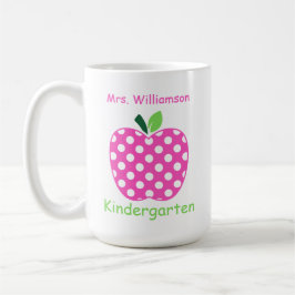 Rosa och gröna prickiga lärareäpple kaffemugg