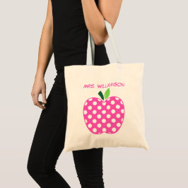 Rosa och gröna prickiga lärareäpple tygkasse
