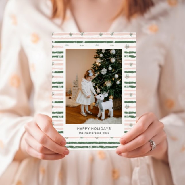 Rosa och gröna ränder foto julkort (Skapare uppladdad)